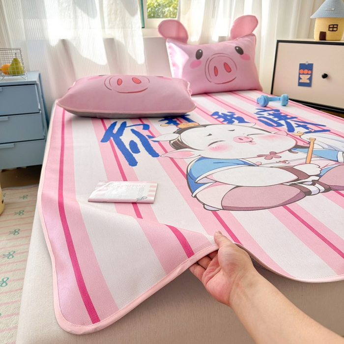 91家纺网 家纺一手货源 找家纺 一霖家纺 2025新款大版300D冰藤席席子凉席三件套 你打我噻