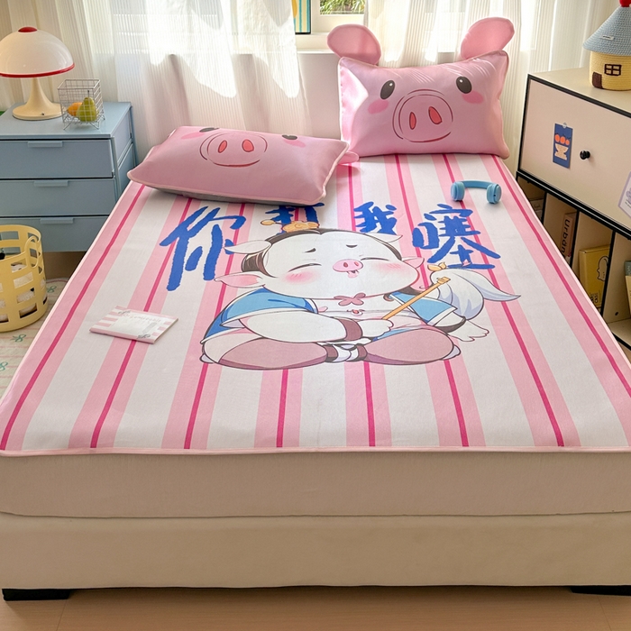 91家纺网 家纺一手货源 找家纺 一霖家纺 2025新款大版300D冰藤席席子凉席三件套 你打我噻