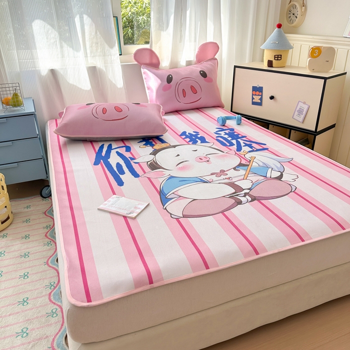 91家纺网 家纺一手货源 找家纺 一霖家纺 2025新款大版300D冰藤席席子凉席三件套 你打我噻