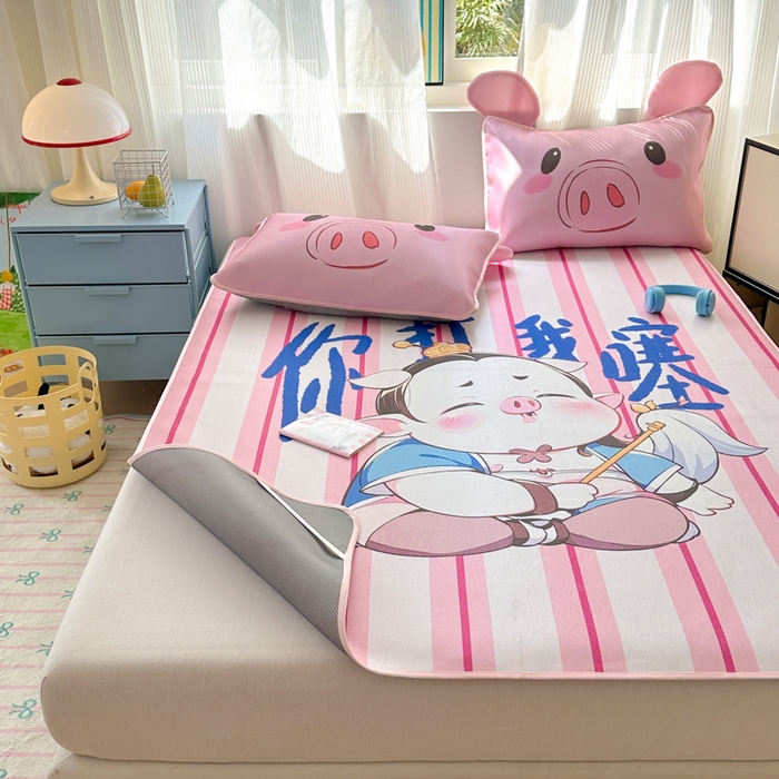 91家纺网 家纺一手货源 找家纺 一霖家纺 2025新款大版300D冰藤席席子凉席三件套 你打我噻