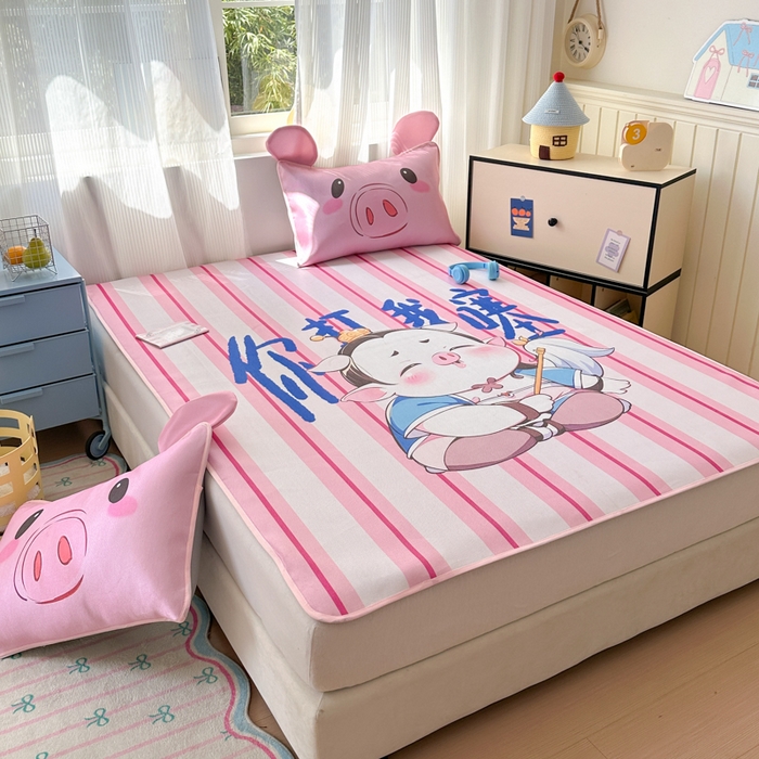 91家纺网 家纺一手货源 找家纺 一霖家纺 2025新款大版300D冰藤席席子凉席三件套 你打我噻