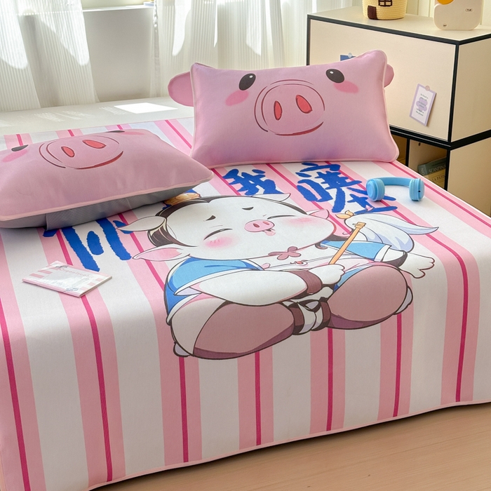 91家纺网 家纺一手货源 找家纺 一霖家纺 2025新款大版300D冰藤席席子凉席三件套 你打我噻