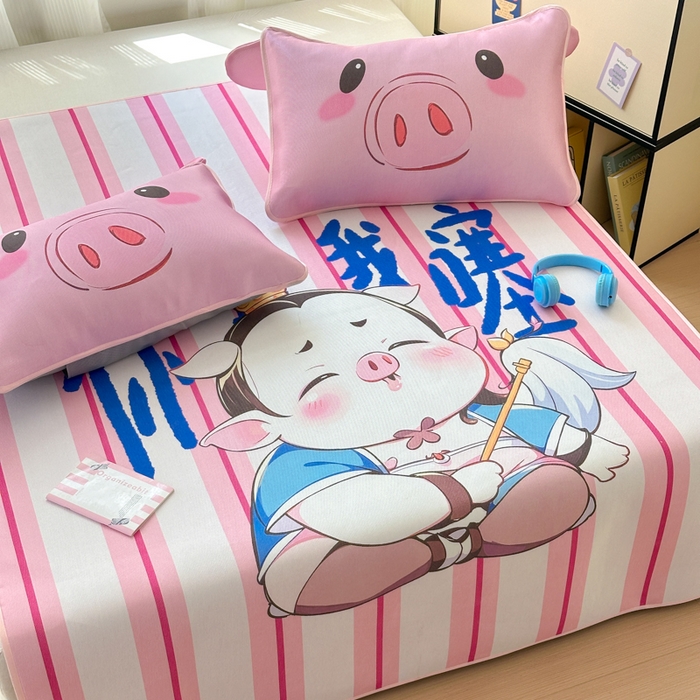 91家纺网 家纺一手货源 找家纺 一霖家纺 2025新款大版300D冰藤席席子凉席三件套 你打我噻