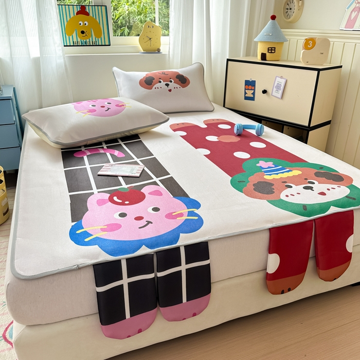 91家纺网 家纺一手货源 找家纺 一霖家纺 2025新款大版300D冰藤席席子凉席三件套 趣味朋友