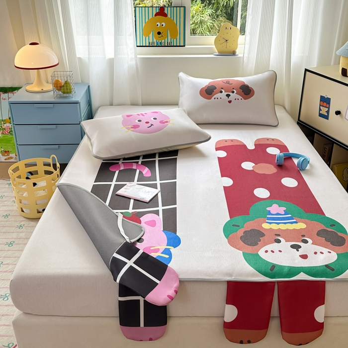 91家纺网 家纺一手货源 找家纺 一霖家纺 2025新款大版300D冰藤席席子凉席三件套 趣味朋友