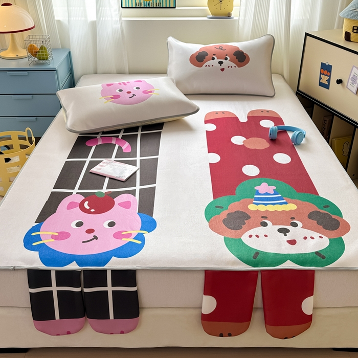 91家纺网 家纺一手货源 找家纺 一霖家纺 2025新款大版300D冰藤席席子凉席三件套 趣味朋友