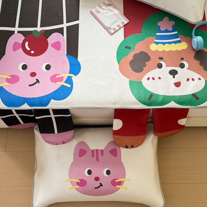 91家纺网 家纺一手货源 找家纺 一霖家纺 2025新款大版300D冰藤席席子凉席三件套 趣味朋友