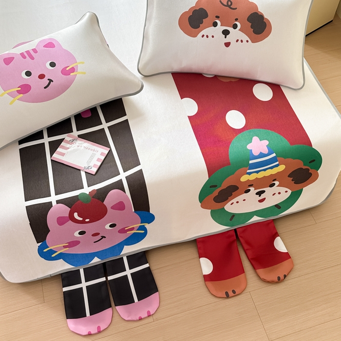 91家纺网 家纺一手货源 找家纺 一霖家纺 2025新款大版300D冰藤席席子凉席三件套 趣味朋友