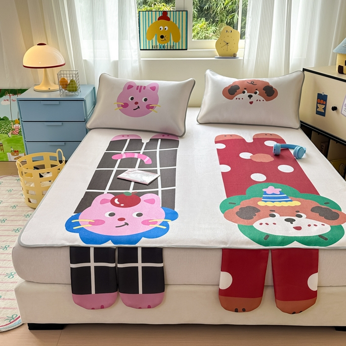 91家纺网 家纺一手货源 找家纺 一霖家纺 2025新款大版300D冰藤席席子凉席三件套 趣味朋友