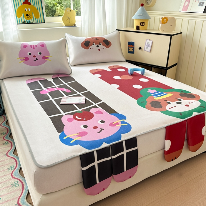 91家纺网 家纺一手货源 找家纺 一霖家纺 2025新款大版300D冰藤席席子凉席三件套 趣味朋友