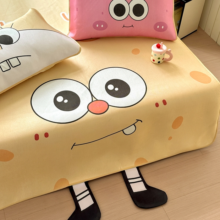 91家纺网 家纺一手货源 找家纺 一霖家纺 2025新款大版300D冰藤席席子凉席三件套 笑脸海宝