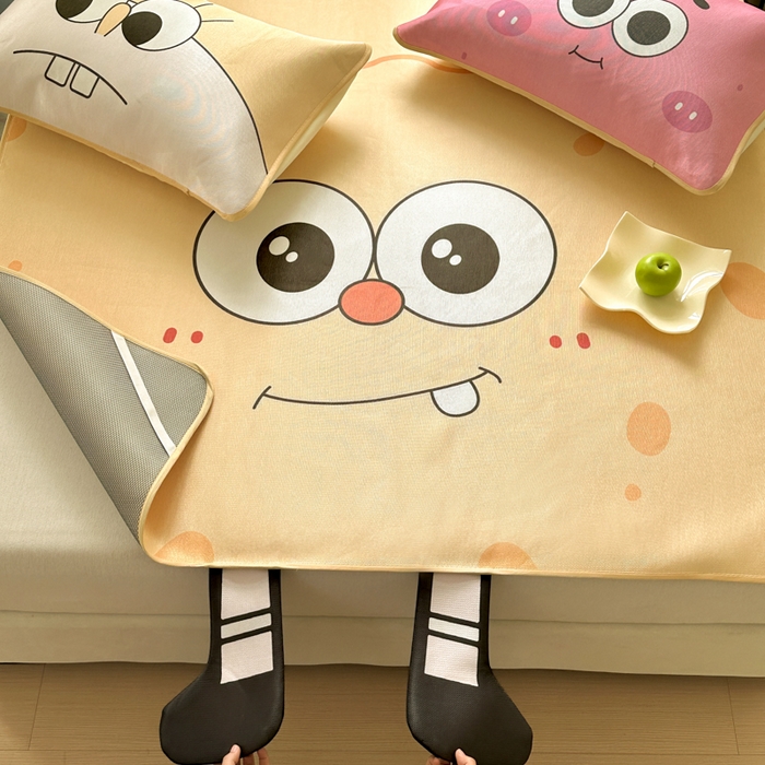 91家纺网 家纺一手货源 找家纺 一霖家纺 2025新款大版300D冰藤席席子凉席三件套 笑脸海宝