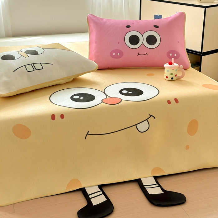 91家纺网 家纺一手货源 找家纺 一霖家纺 2025新款大版300D冰藤席席子凉席三件套 笑脸海宝