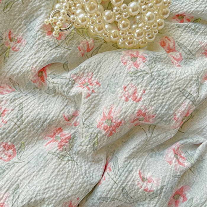 91家纺网 家纺一手货源 找家纺 金梦拉家纺 2025新款提花纱布皱皱纱四件套（全棉镂空花边款） 镂空花边-花开半夏