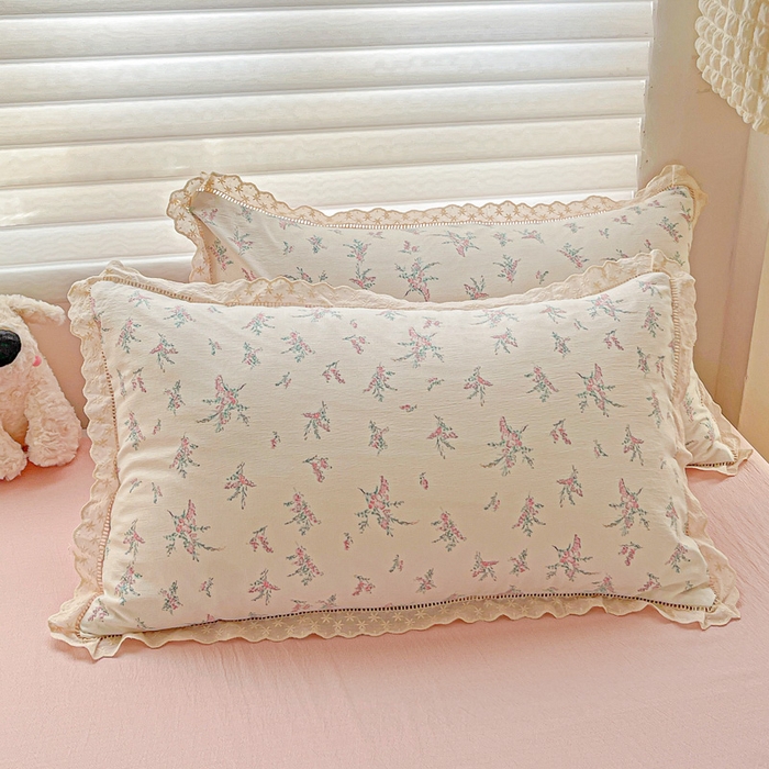 91家纺网 家纺一手货源 找家纺 金梦拉家纺 2025新款提花纱布皱皱纱四件套（全棉镂空花边款） 镂空花边-惠心