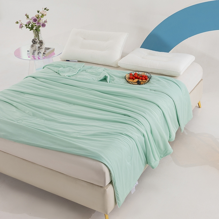 91家纺网 家纺一手货源 找家纺 世爵2025新款氨纶纯色凉感丝夏被被子被芯变凉空调被 薄荷绿