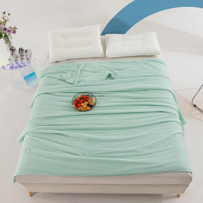 91家纺网 家纺一手货源 找家纺 世爵2025新款氨纶纯色凉感丝夏被被子被芯变凉空调被 薄荷绿