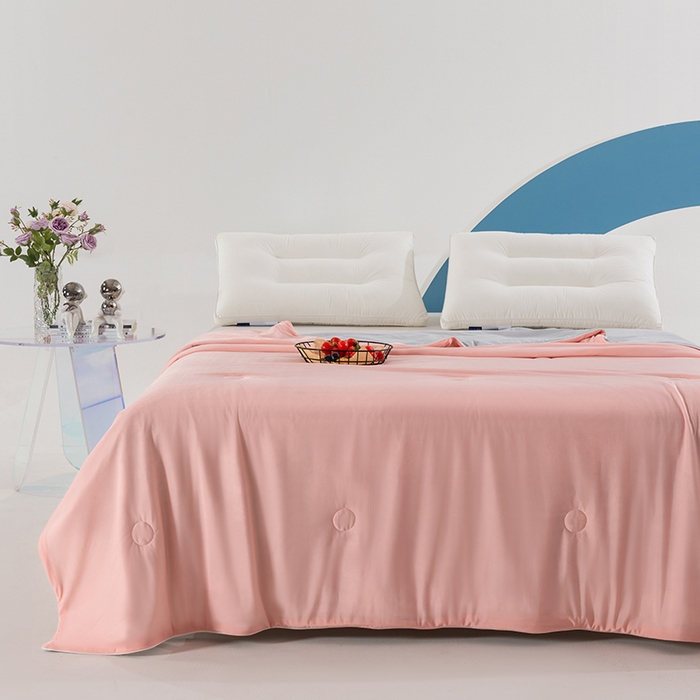 91家纺网 家纺一手货源 找家纺 世爵2025新款氨纶纯色凉感丝夏被被子被芯变凉空调被 粉黛玉拼灰