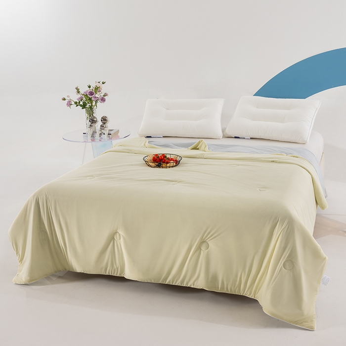 91家纺网 家纺一手货源 找家纺 世爵2025新款氨纶纯色凉感丝夏被被子被芯变凉空调被 柠檬黄拼灰