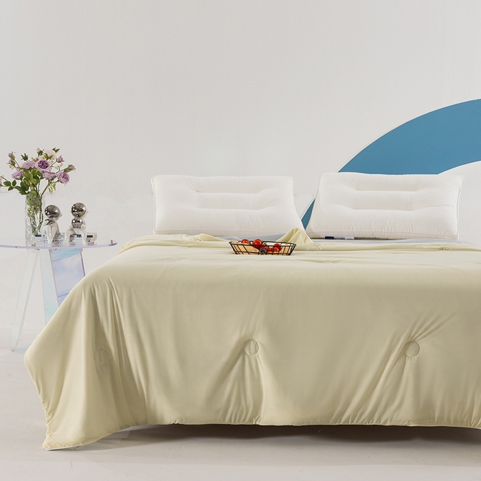 91家纺网 家纺一手货源 找家纺 世爵2025新款氨纶纯色凉感丝夏被被子被芯变凉空调被 柠檬黄拼灰