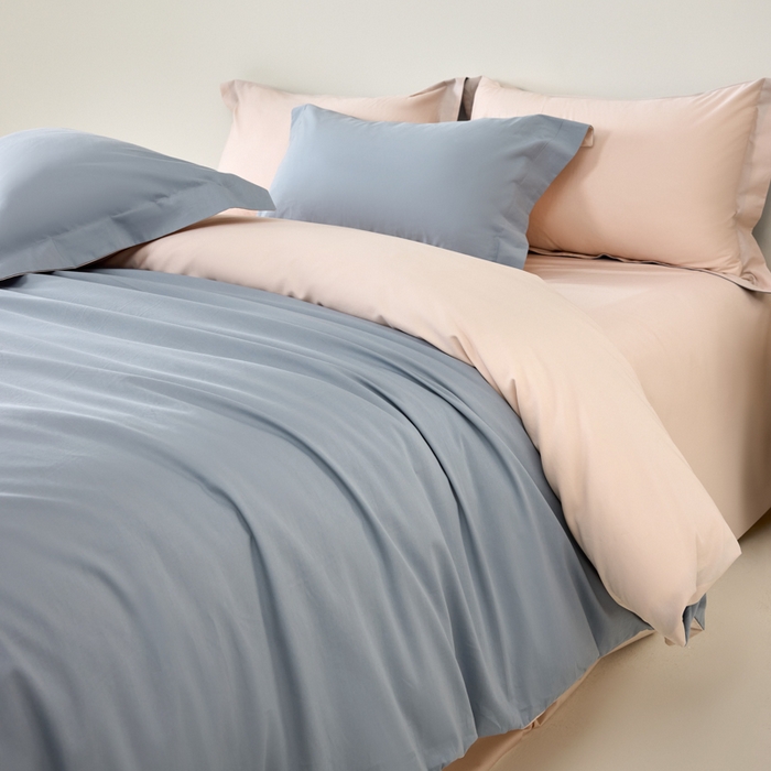 丞音家纺 2025新款A类纯色高档礼盒包装双股高支蜜贡缎100s长绒棉四件套纯棉被套床单 洛克-碧空蓝拼粉
