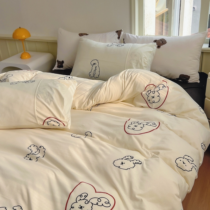 91家纺网 家纺一手货源 找家纺 梦可莱家居 2025春夏新款全棉纯棉针织棉印花四件套 小卷毛