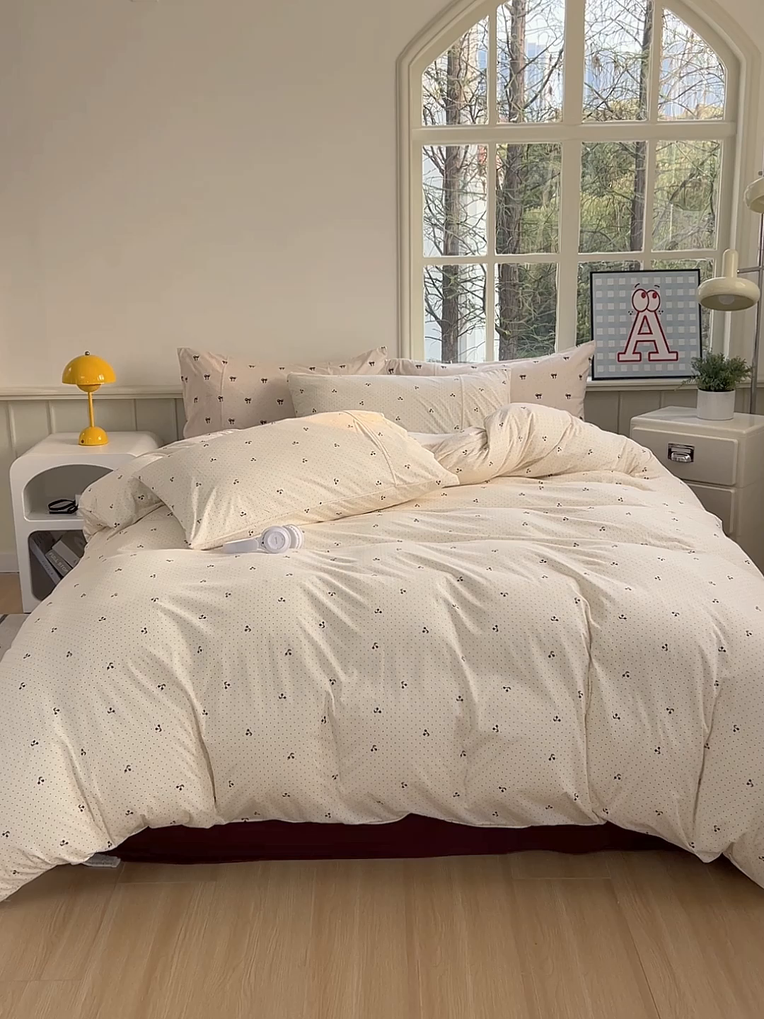 91家纺网 家纺一手货源 找家纺 梦可莱家居 2025春夏新款全棉纯棉针织棉印花四件套 波点车厘子