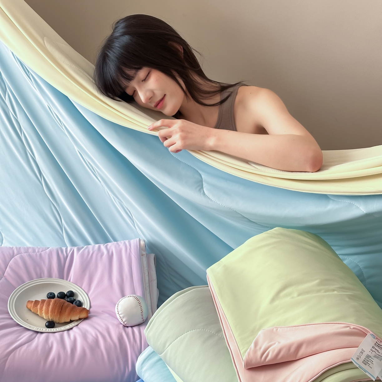 91家纺网 家纺一手货源 找家纺 （总）觅糖家纺 2025春夏新款亲肤纯色雪糕夏被夏凉被空调被