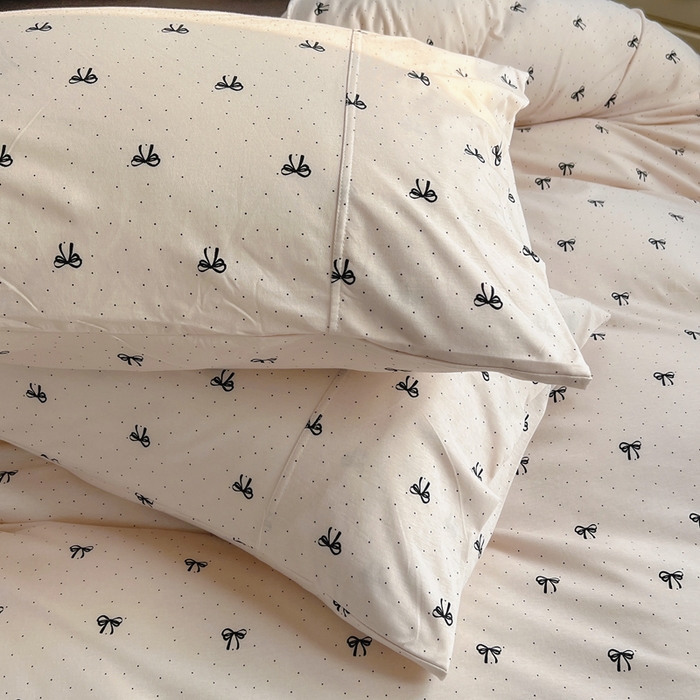 91家纺网 家纺一手货源 找家纺 梦可莱家居 2025春夏新款全棉纯棉针织棉印花四件套 波点蝴蝶结