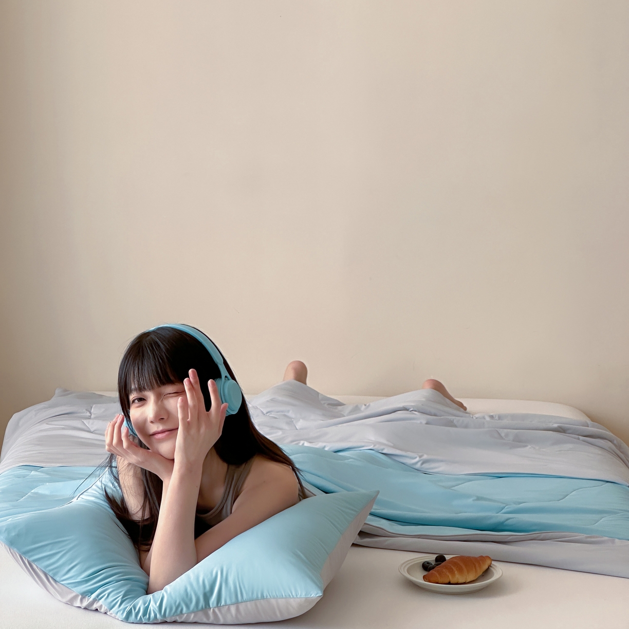 91家纺网 家纺一手货源 找家纺 觅糖家纺 2025春夏新款亲肤纯色雪糕夏被夏凉被空调被 冰川蓝