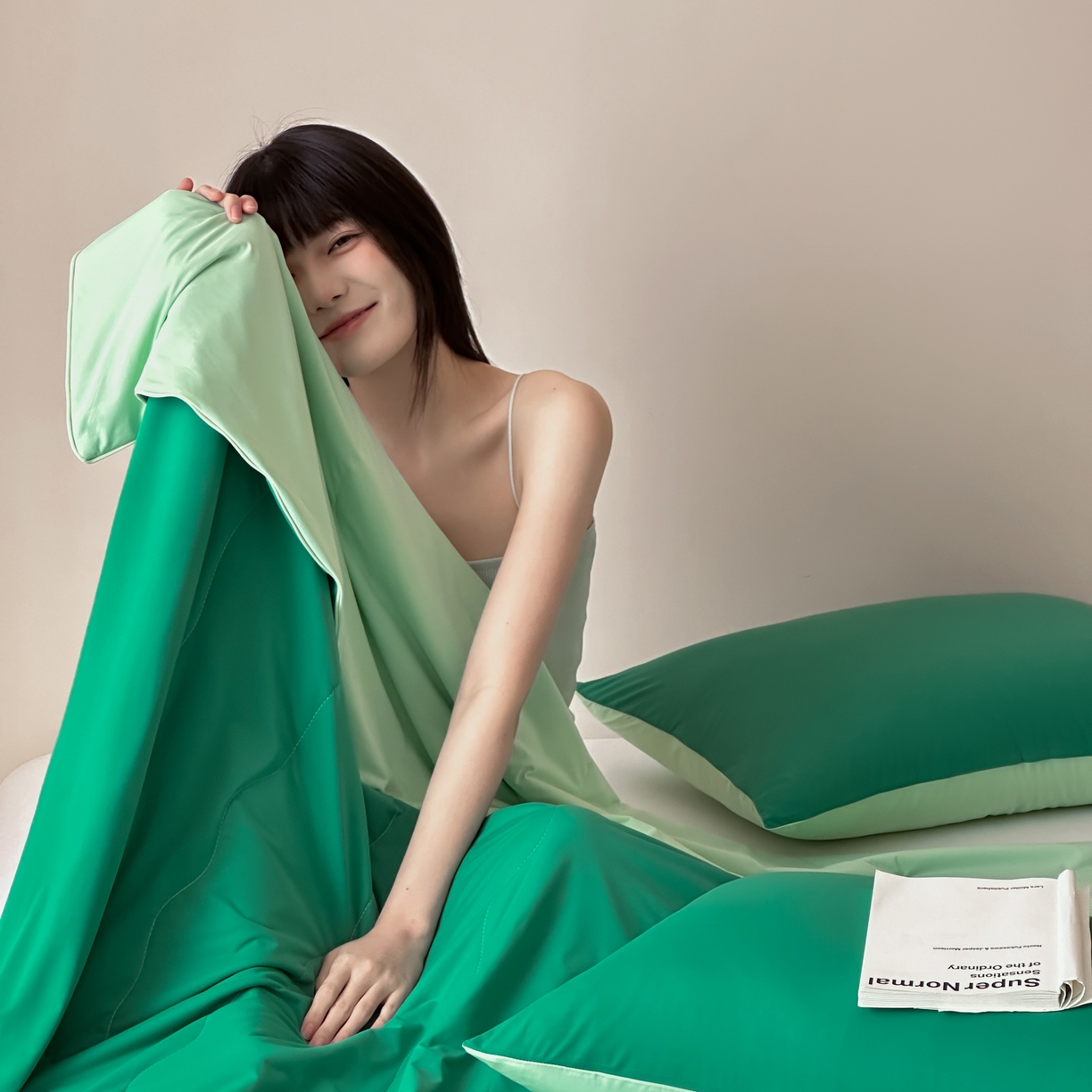 91家纺网 家纺一手货源 找家纺 觅糖家纺 2025春夏新款亲肤纯色雪糕夏被夏凉被空调被 薄荷绿