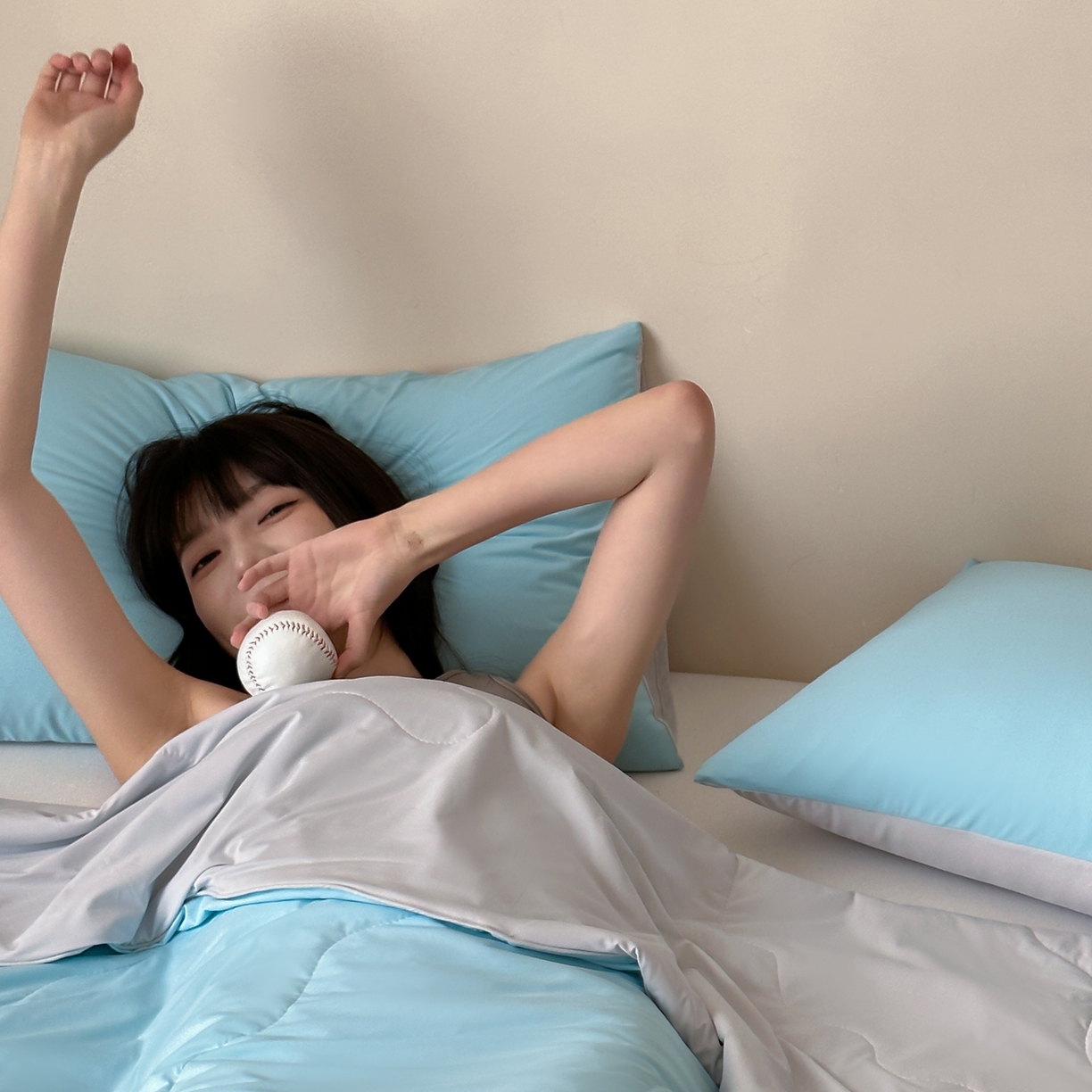 91家纺网 家纺一手货源 找家纺 觅糖家纺 2025春夏新款亲肤纯色雪糕夏被夏凉被空调被 冰川蓝