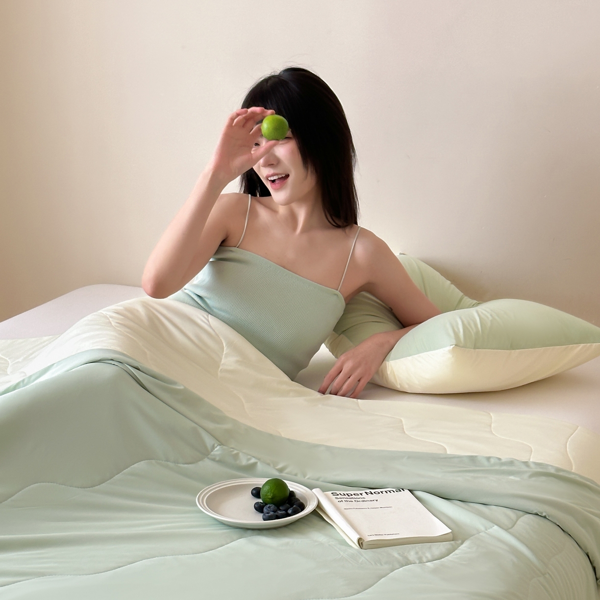 91家纺网 家纺一手货源 找家纺 觅糖家纺 2025春夏新款亲肤纯色雪糕夏被夏凉被空调被 牛油果绿