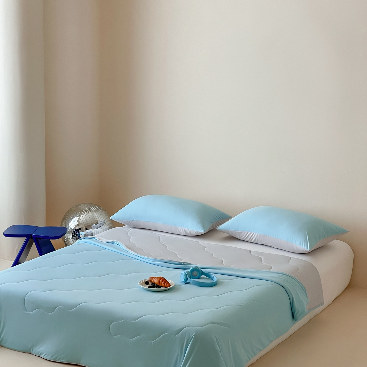 91家纺网 家纺一手货源 找家纺 觅糖家纺 2025春夏新款亲肤纯色雪糕夏被夏凉被空调被 冰川蓝