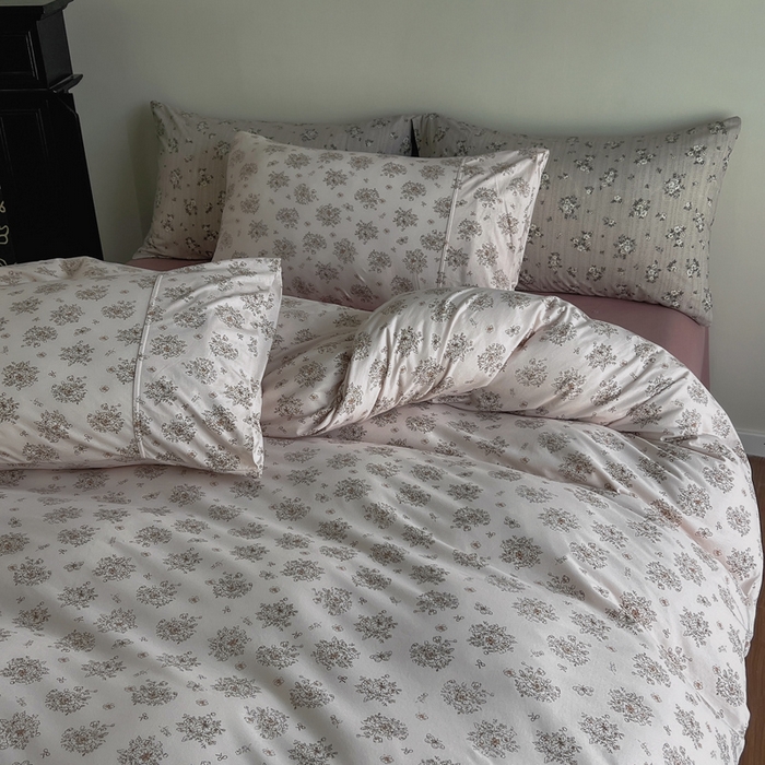 梦可莱家居 2025春夏新款全棉纯棉针织棉印花四件套 粉底蝴蝶和结