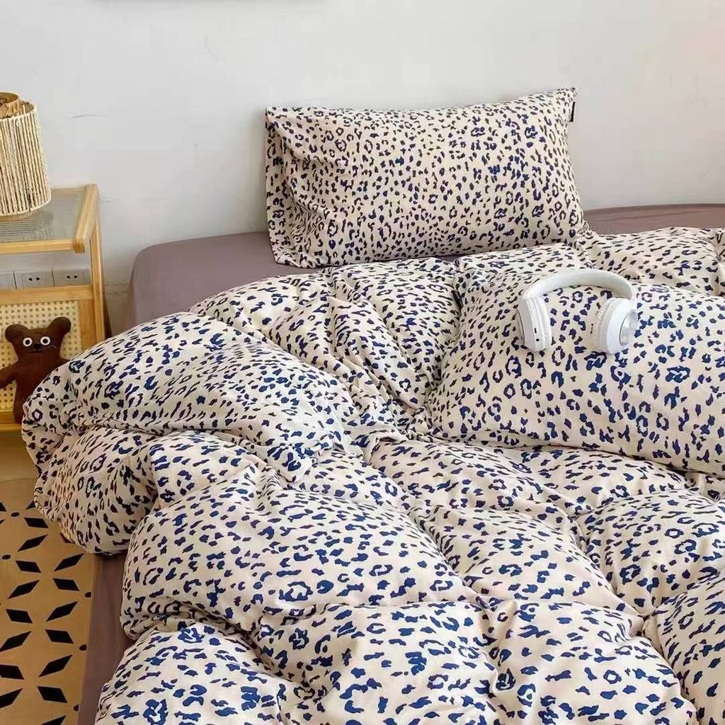 梦可莱家居 2025春夏新款全棉纯棉针织棉印花四件套 黑白云纹