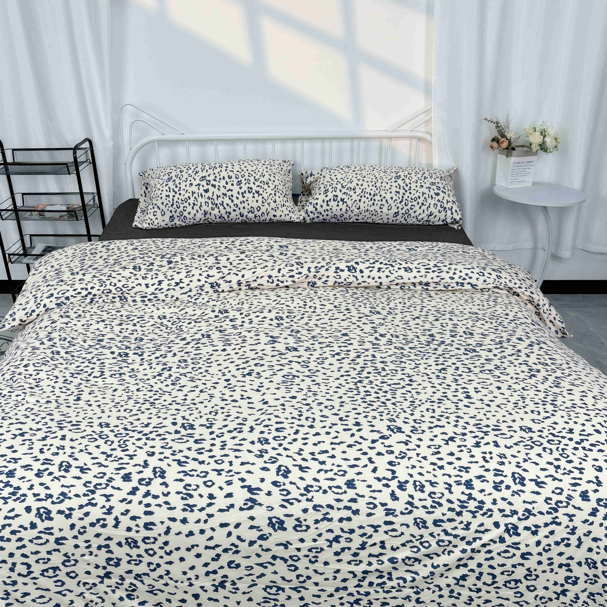 91家纺网 家纺一手货源 找家纺 梦可莱家居 2025春夏新款全棉纯棉针织棉印花四件套 黑白云纹