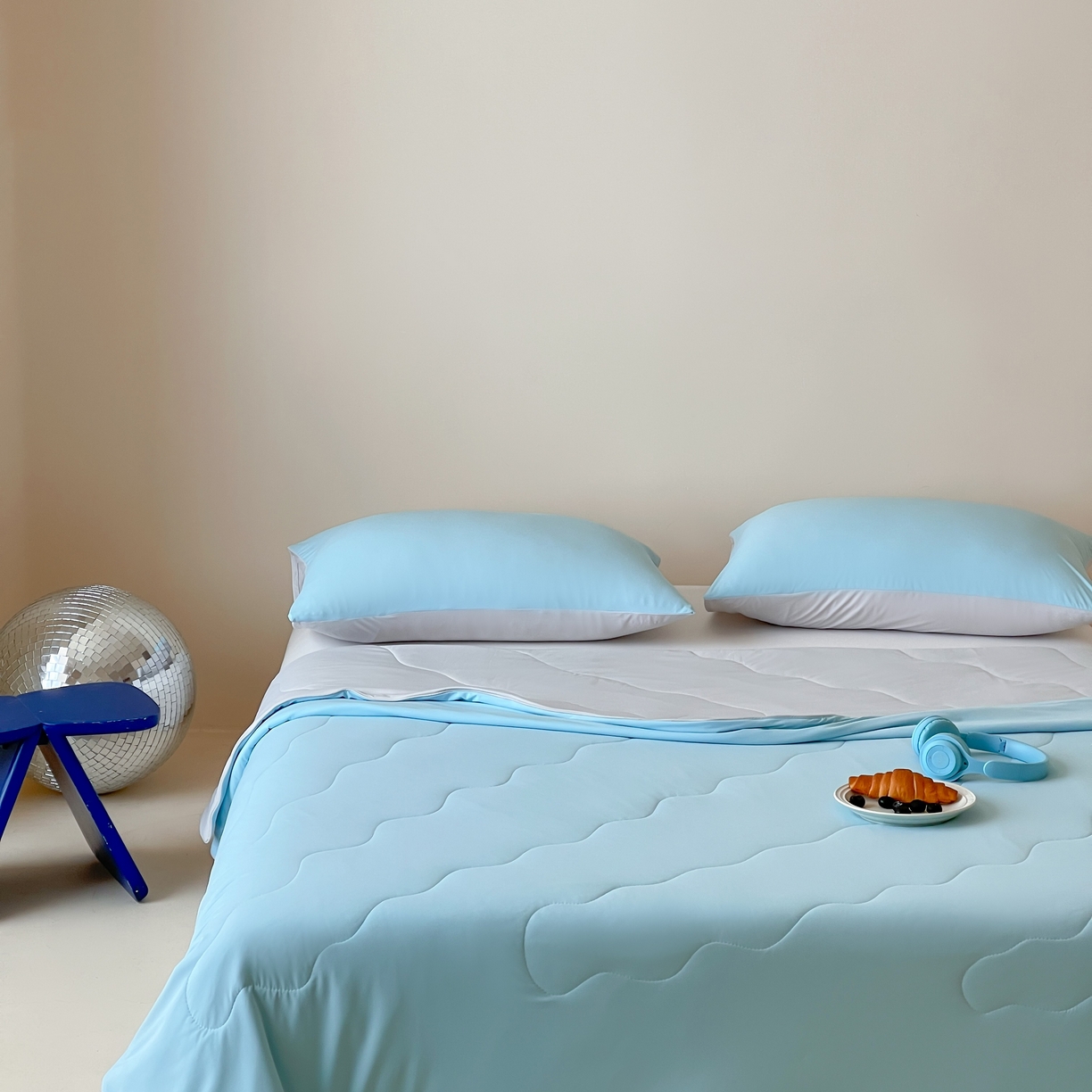 91家纺网 家纺一手货源 找家纺 觅糖家纺 2025春夏新款亲肤纯色雪糕夏被夏凉被空调被 冰川蓝