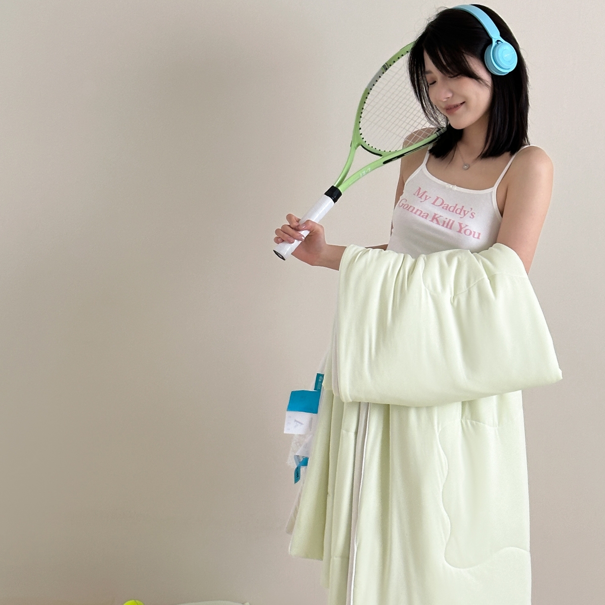 91家纺网 家纺一手货源 找家纺 觅糖家纺 2025春夏新款亲肤纯色雪糕夏被夏凉被空调被 奶豆绿