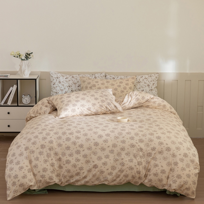 91家纺网 家纺一手货源 找家纺 梦可莱家居 2025春夏新款全棉纯棉针织棉印花四件套 黄底蝴蝶和结