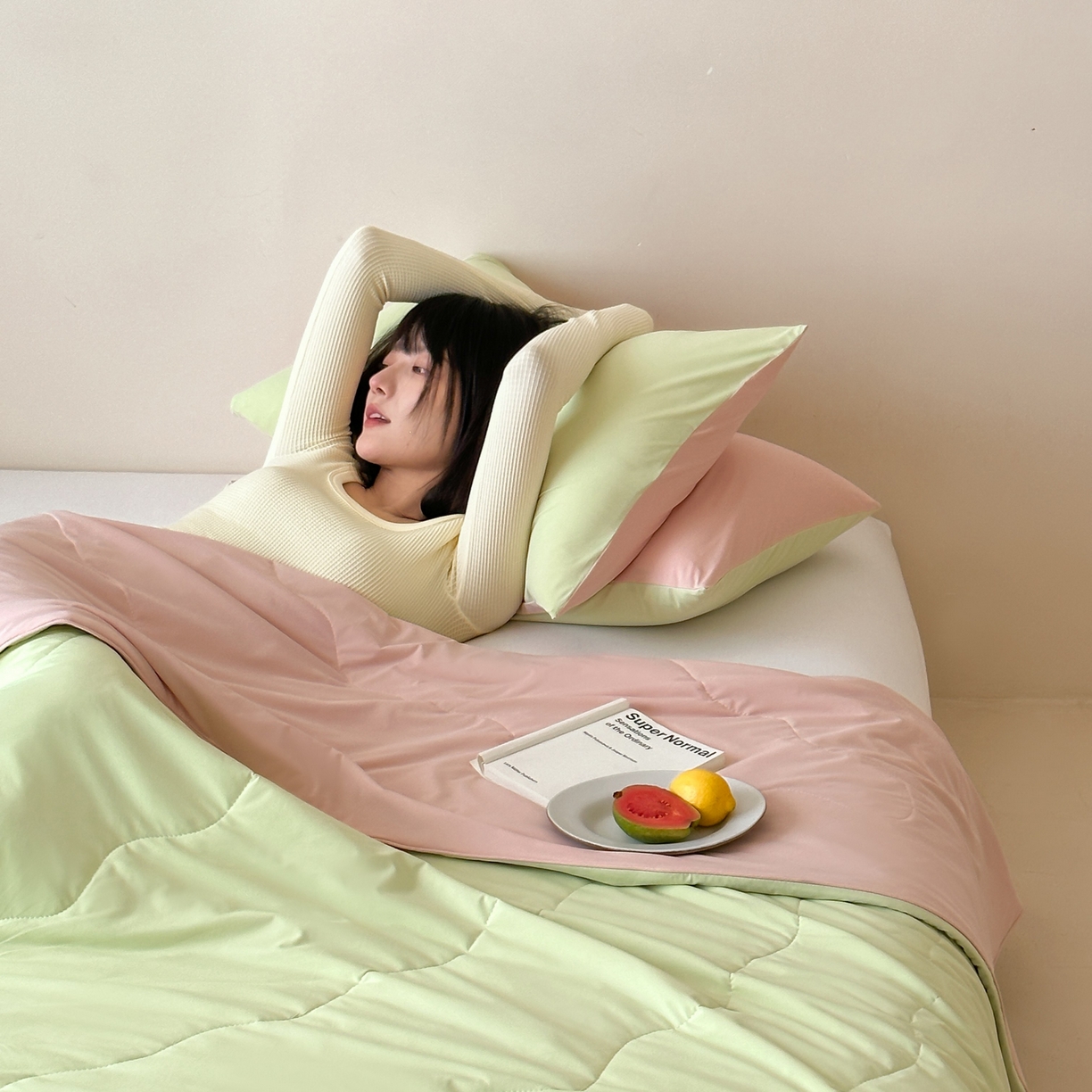 91家纺网 家纺一手货源 找家纺 觅糖家纺 2025春夏新款亲肤纯色雪糕夏被夏凉被空调被 荧光绿