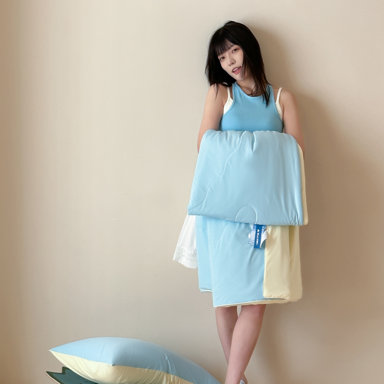 91家纺网 家纺一手货源 找家纺 觅糖家纺 2025春夏新款亲肤纯色雪糕夏被夏凉被空调被 奶油蓝