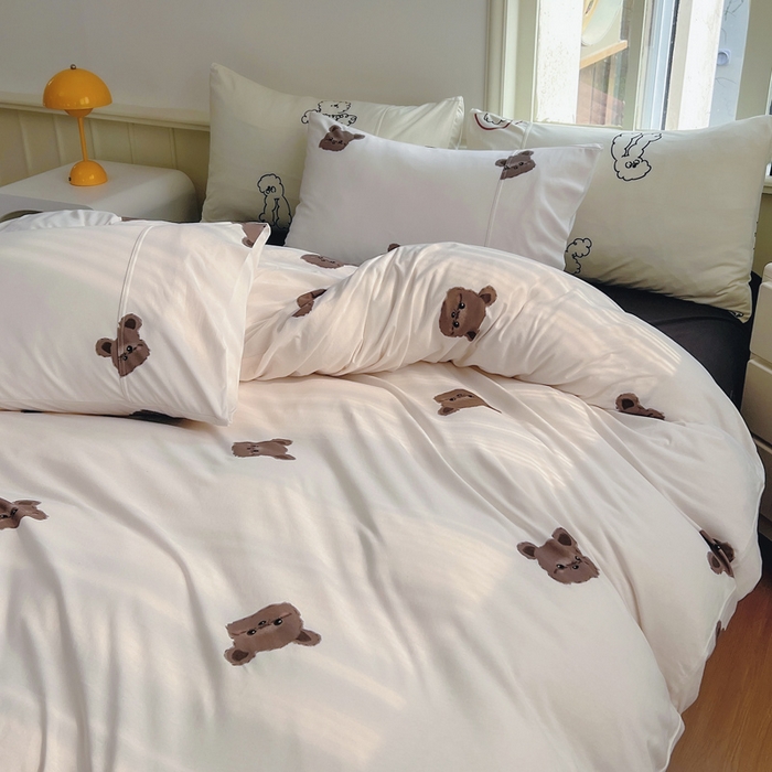 梦可莱家居 2025春夏新款全棉纯棉针织棉印花四件套 咖啡熊