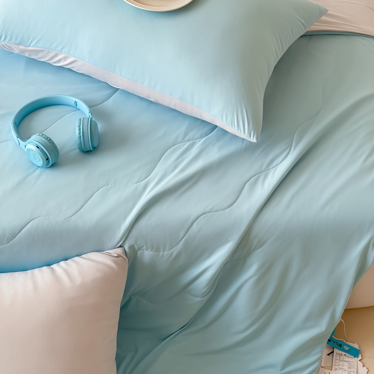 91家纺网 家纺一手货源 找家纺 觅糖家纺 2025春夏新款亲肤纯色雪糕夏被夏凉被空调被 冰川蓝