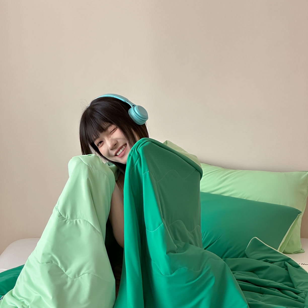 91家纺网 家纺一手货源 找家纺 觅糖家纺 2025春夏新款亲肤纯色雪糕夏被夏凉被空调被 薄荷绿