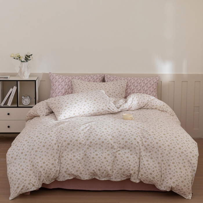 91家纺网 家纺一手货源 找家纺 梦可莱家居 2025春夏新款全棉纯棉针织棉印花四件套 卡底雪芙蓉