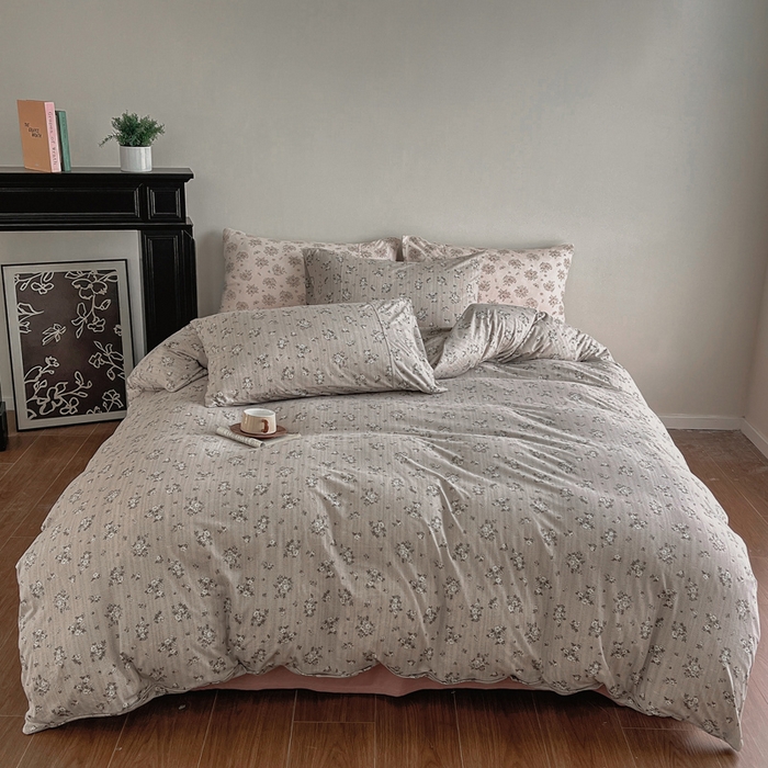 91家纺网 家纺一手货源 找家纺 梦可莱家居 2025春夏新款全棉纯棉针织棉印花四件套 卡其底国风芍药