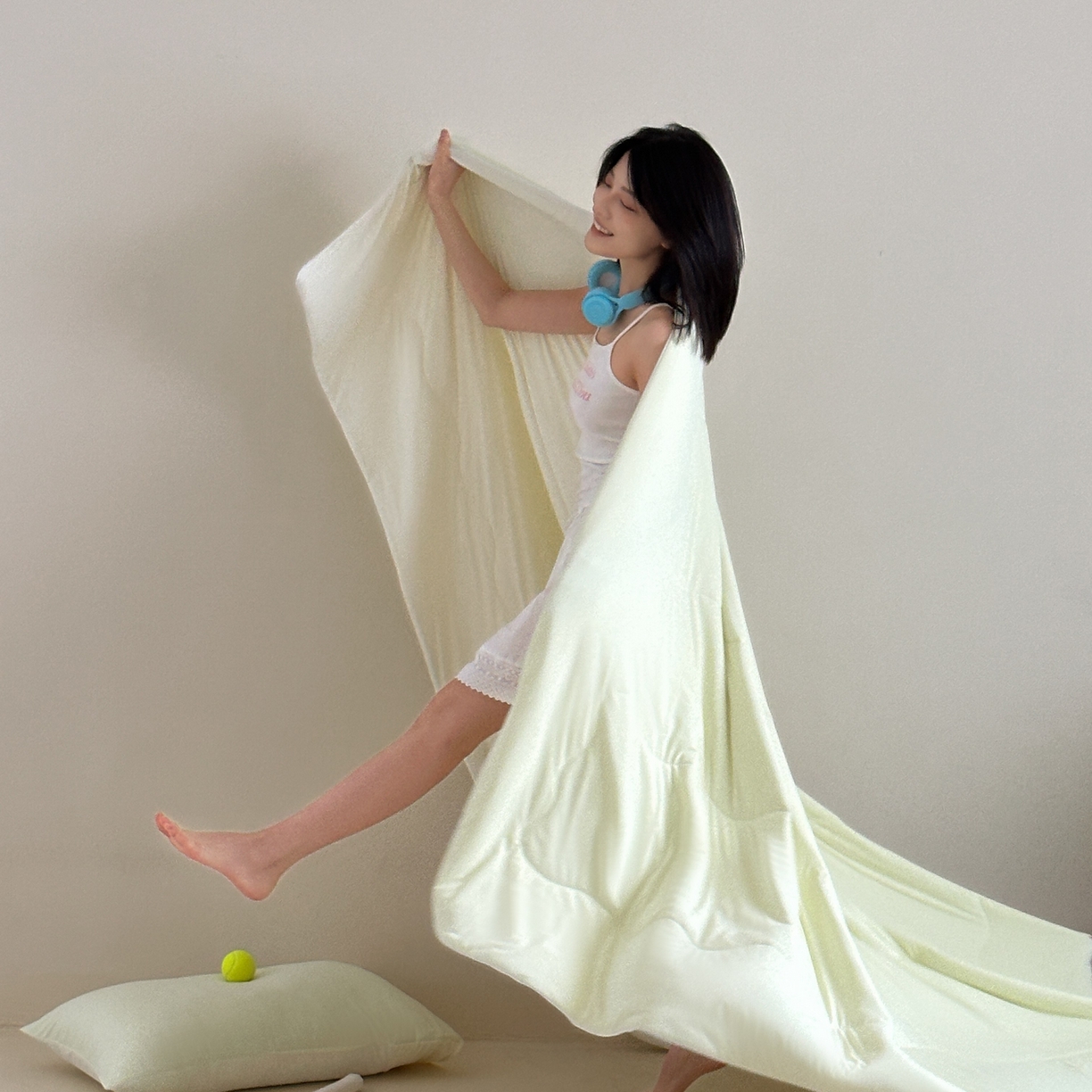 91家纺网 家纺一手货源 找家纺 觅糖家纺 2025春夏新款亲肤纯色雪糕夏被夏凉被空调被 奶豆绿