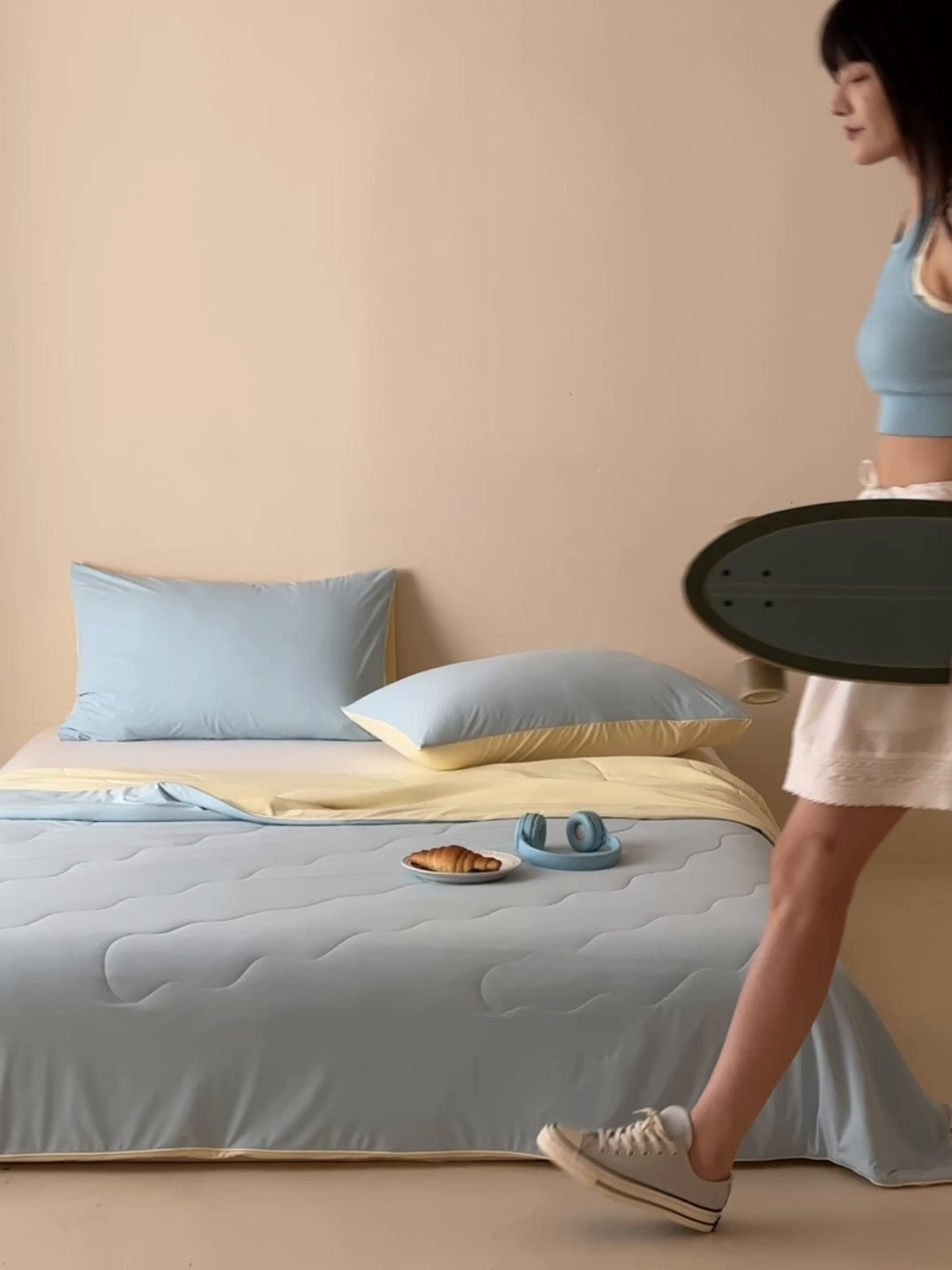 91家纺网 家纺一手货源 找家纺 觅糖家纺 2025春夏新款亲肤纯色雪糕夏被夏凉被空调被 奶油蓝