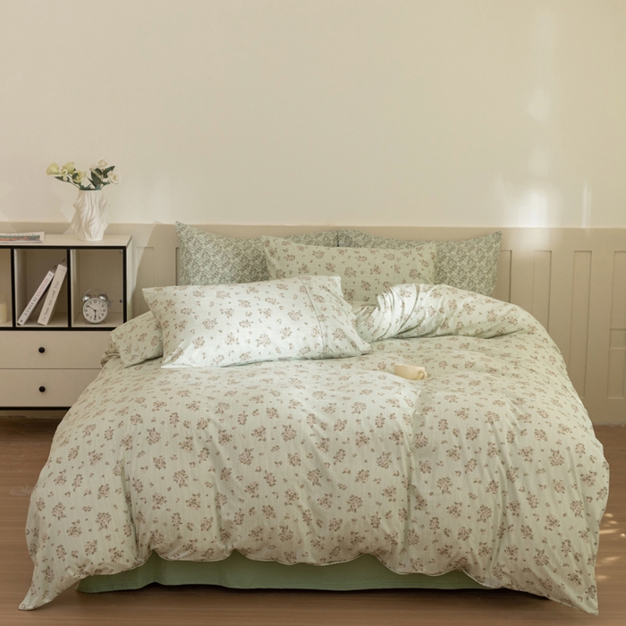 91家纺网 家纺一手货源 找家纺 梦可莱家居 2025春夏新款全棉纯棉针织棉印花四件套 绿底国风芍药